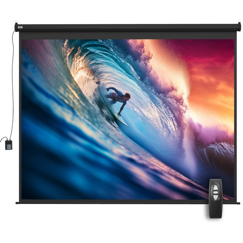 HOMCOM Ecran de Proiecție 120 Inch Format 4:3 Reglabil cu Telecomandă, Ecran de Proiecție Compact, 244x183 cm, Negru