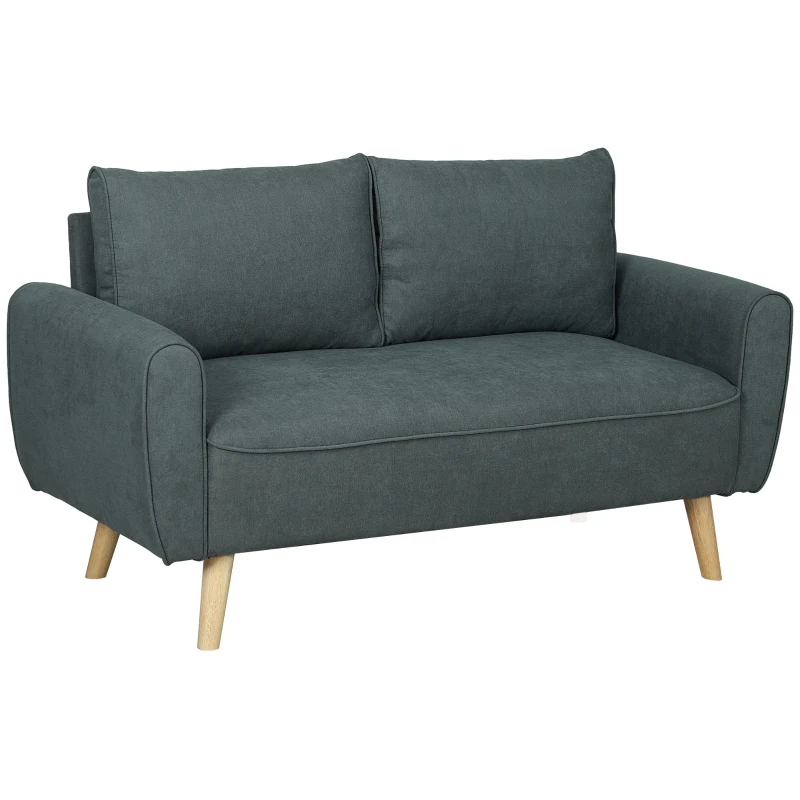 HOMCOM Canapea de 2 Locuri cu Picioare din Lemn Masiv, Canapea Mică din Catifea, 145x75x78 cm, Gri
