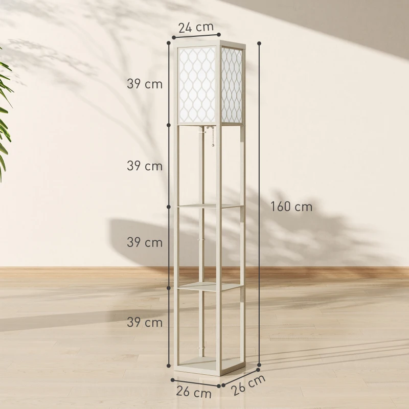 HOMCOM Three-Shelf Standing Lamp - Oak/White