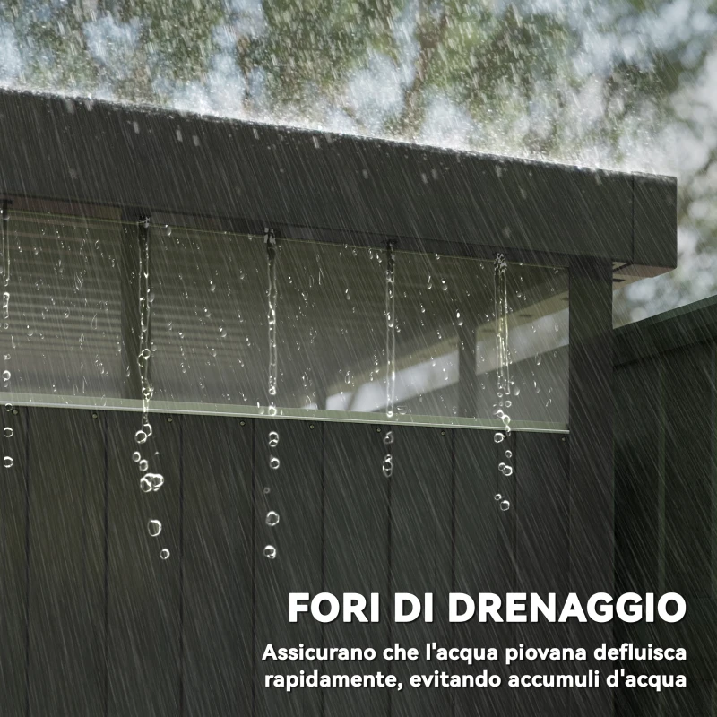 Outsunny Capanno da Giardino con Lucernario in Acrilico e Fori di Drenaggio, in Acciaio, 200x258x201 cm, Grigio Scuro