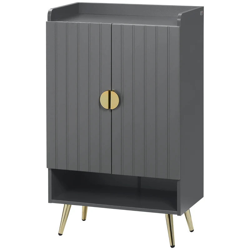 HOMCOM Scarpiera Slim Moderna a 4 Livelli con 2 Ante e Ripiani Regolabili per max 15 Scarpe, in Truciolato e Acciaio, 60x33x100 cm, Grigio e Oro