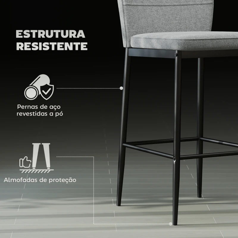HOMCOM Conjunto de 2 Bancos de Bar Bancos Altos de Cozinha com Encosto e Apoio para os Pés Estofados em Veludo 41x52x97 cm Cinza