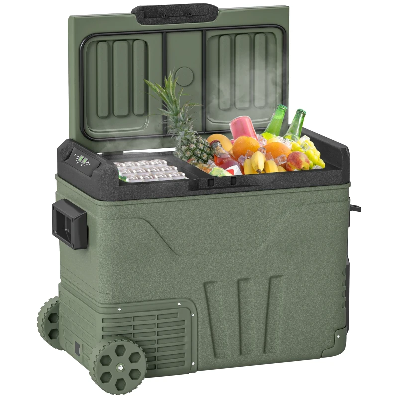 Outsunny 45L Two Compartment Car Fridge Cooler - Green
