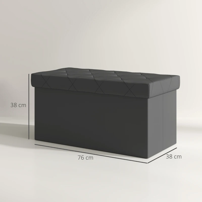 HOMCOM Panca Contenitore Pieghevole da 84L, Coperchio Imbottito e Rivestimento Finta Pelle, 76x38x38cm, Grigio