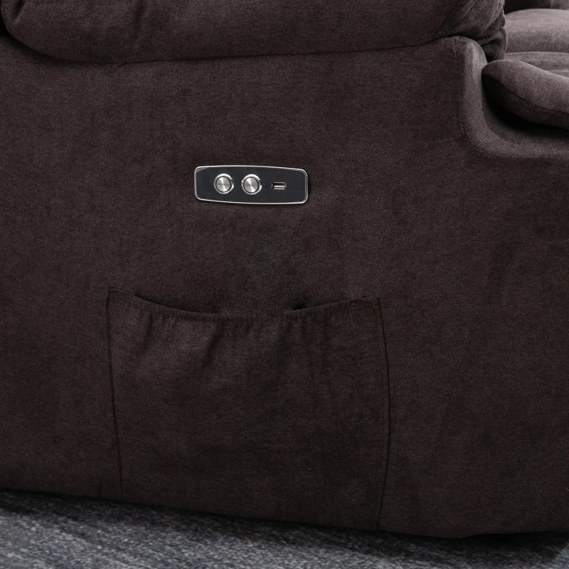 HOMCOM Relaxstoel, Kantelbare Opstastoel, Verstelbaar, met USB-Poort, Zijzak, Voetensteun, Schuim, Donkergrijs(m-9)