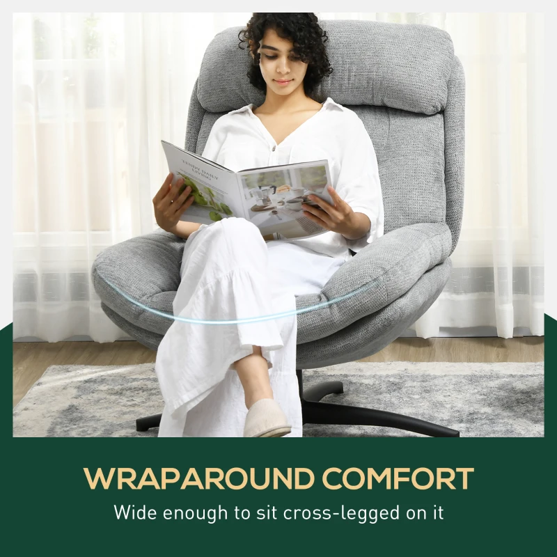 HOMCOM Fotel Obrotowy, Obrot o 360 stopni, Tkanina Chenille, Zintegrowane Podłokietniki, Nogi ze Stali, Szary, Czarny