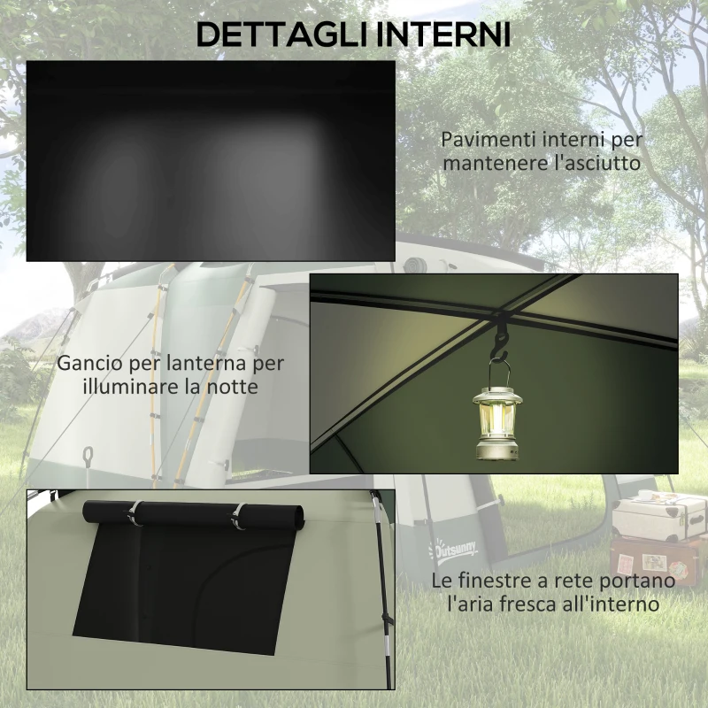 Outsunny Tenda da Campeggio 4 Posti Impermeabile con Zona Notte e Zona Giorno, in Poliestere, 460x300x200 cm, Verde