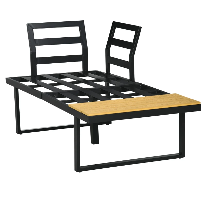 Outsunny Gartenmöbel-Set für 3 Personen Balkonmöbel mit Sitzkissen, Aluminiumrahmen, Holzoptik, Dunkelgrau+Natur