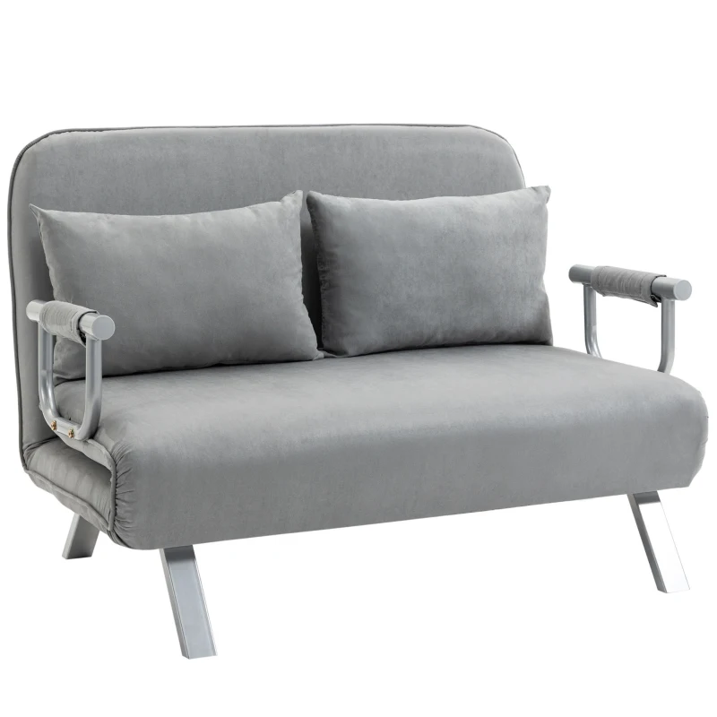 HOMCOM Canapea Pat de 2 Locuri cu Spătar Reglabil pe 5 Nivele, Canapea Pat Pliabilă cu 2 Perne, 105x80x78 cm, Gri Deschis(m-11)