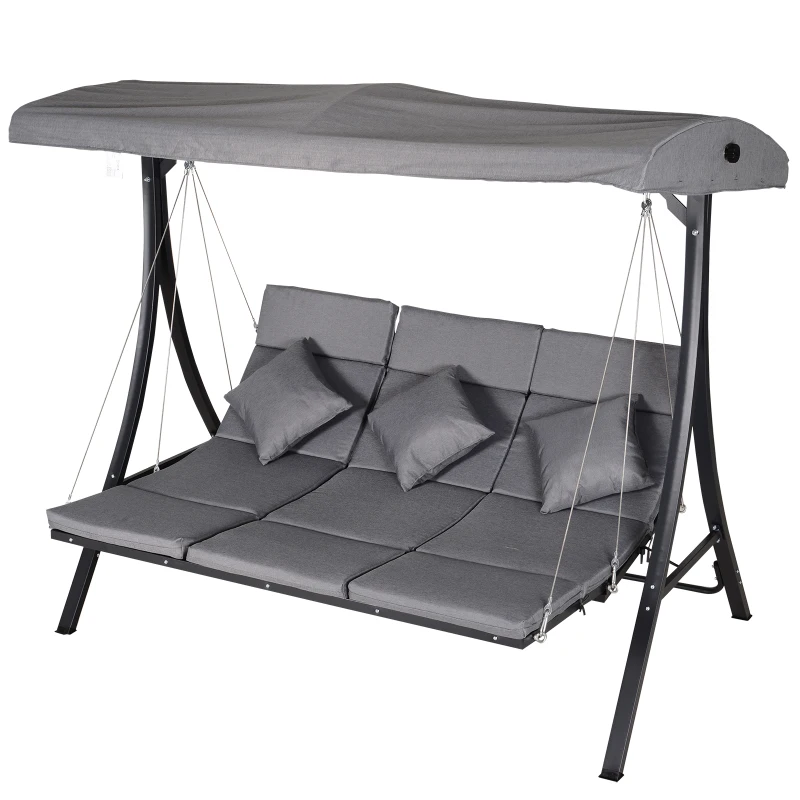 Outsunny Balansoar cu 3 Scaune din Material Textil cu Perne si Acoperis Reglabil, Gri, 200x115x168 cm(m-11)