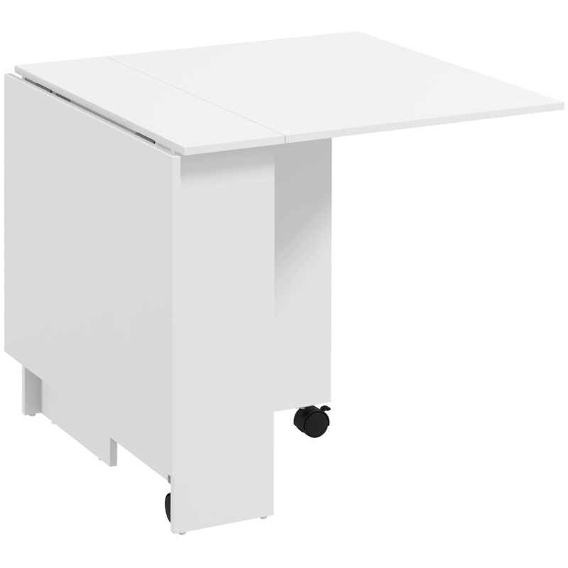 HOMCOM Masă Pliabilă și Extensibilă pentru 4-6 Persoane cu 2 Rafturi și 2 Roți, din Lemn și Metal, 140x80x74 cm, Alb(m-11)