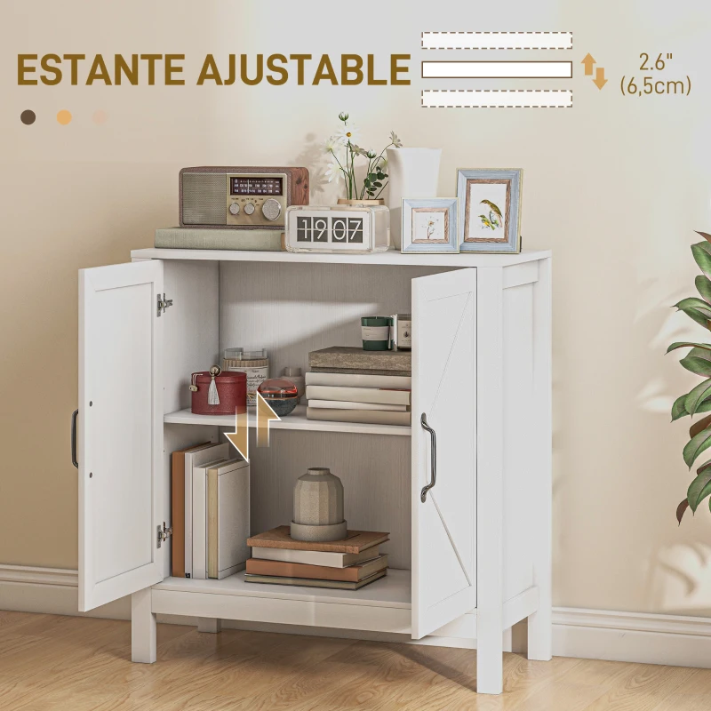 HOMCOM Aparador para Salón con Estante Ajustable y Antivuelco Aparador para Cocina Comedor Dormitorio 80x35x85 cm Blanco