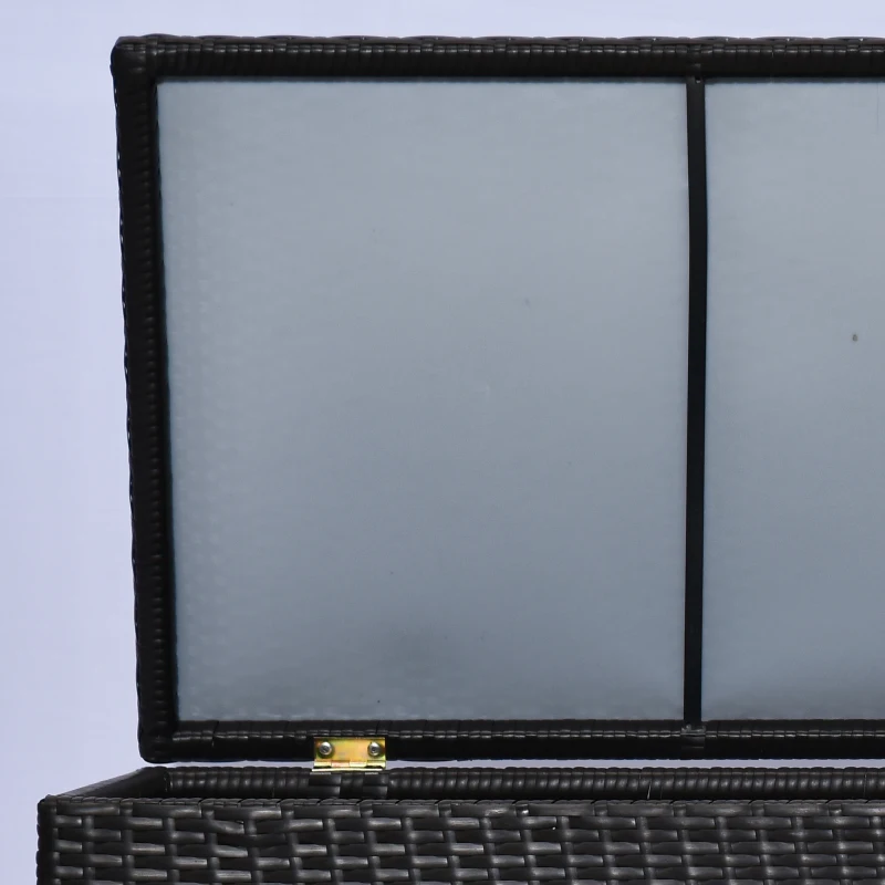 Outsunny Cufăr de Exterior de 284L din Ratan PE cu Pistoane cu Gaz și Cadru Metalic, 118x54x59 cm, Maro Închis