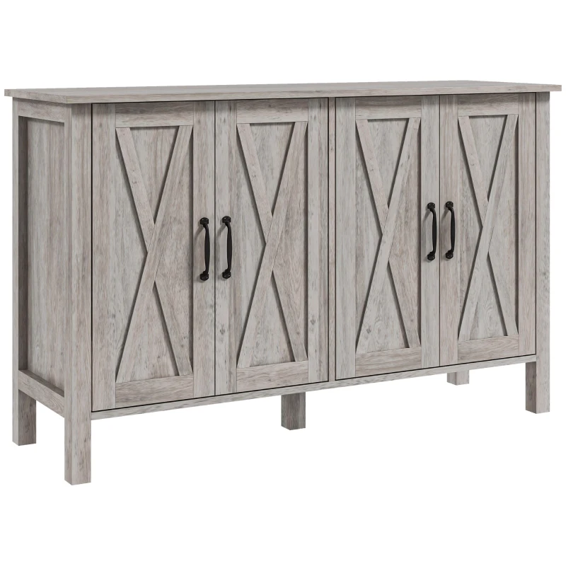 HOMCOM Dulap în Stil Rustic cu 2 Rafturi Reglabile pentru Depozitare, Dulap pentru TV cu 4 Uși, 120x37x75 cm, Gri