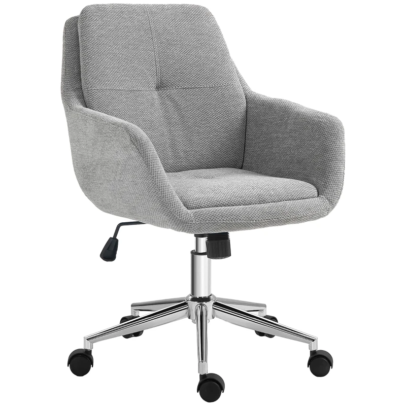 HOMCOM Scaun de Birou, Scaun din Material Textil cu Înălțime Reglabilă, Cotieră, Scaun Pivotant pentru Acasă, 55x66x86-96 cm, Gri