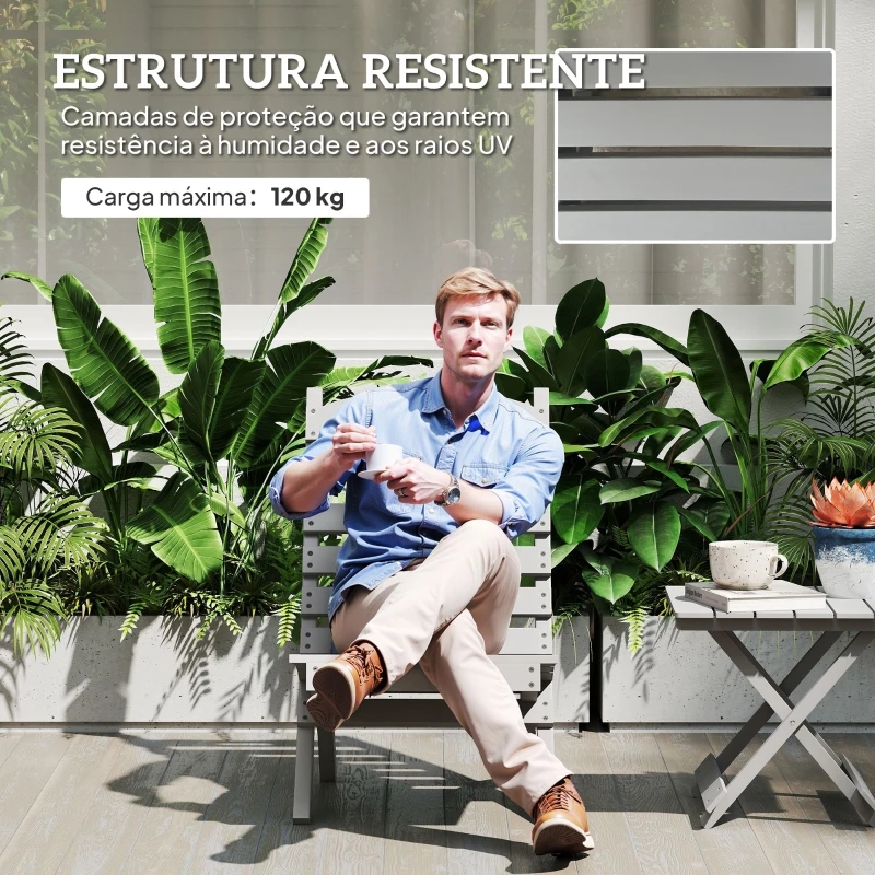 Outsunny Cadeira de Jardim em Madeira com Desenho de Ripas e Encosto Inclinado Carga 120 kg 78x48x76 cm Cinzento