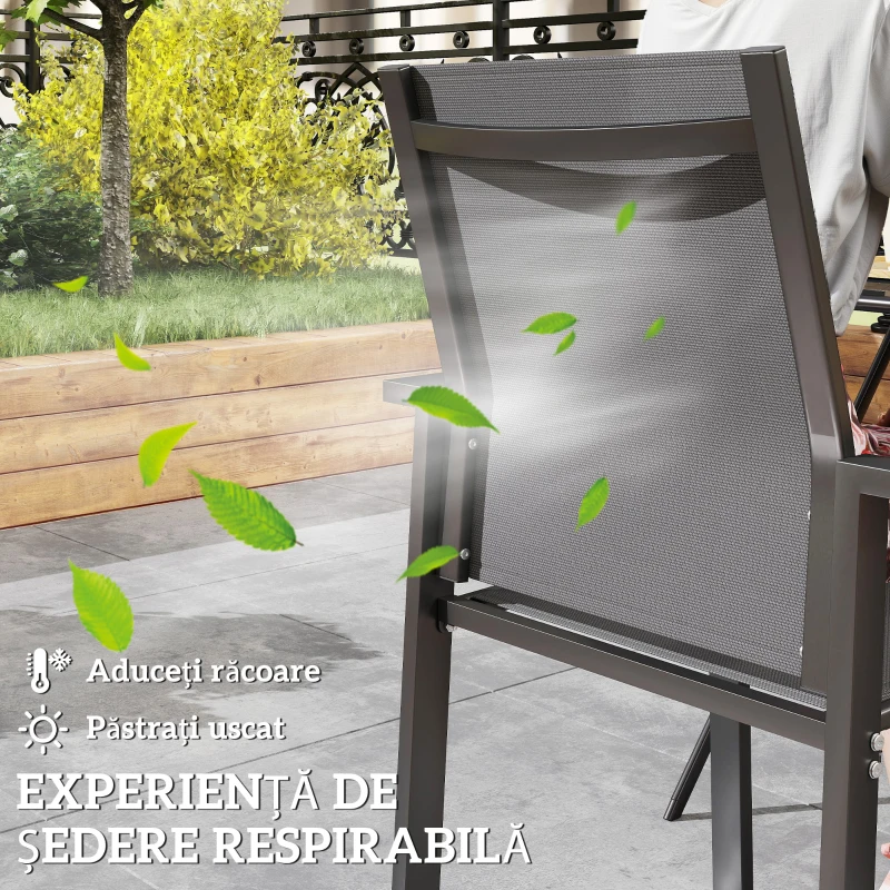Outsunny Set de 2 Scaune de Grădină cu Cadru din Aluminiu, Plasă Respirabilă și Cotiere, 56x58x89 cm, Gri Închis
