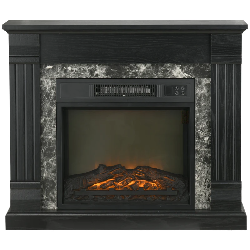 HOMCOM Semineu Electric care se Amplaseaza pe Podea cu Temporizator, Flacara Realista si Temperatura Reglabila, din Metal, ABS si PAL, 80x21.6x67.8 cm, Negru