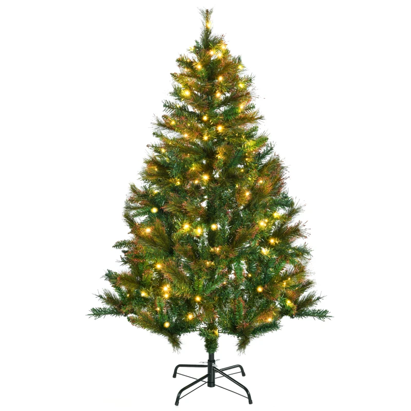 HOMCOM 1.5m 5ft Pre-Lit Christmas Tree Artificial Spruce Xmas Tree Warm White LED Holiday Décor with Metal Stand