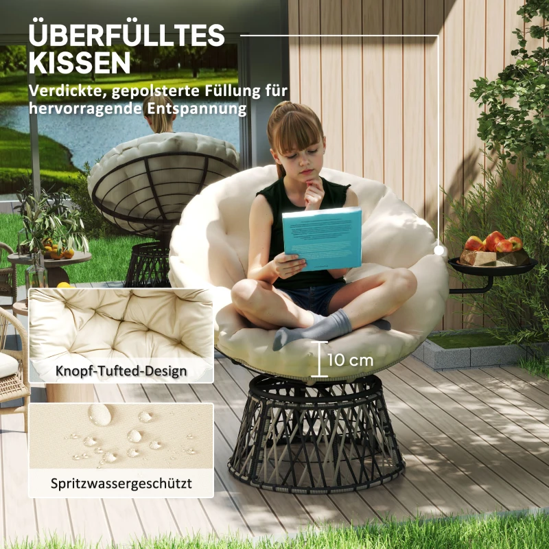Outsunny Obrotowy Fotel Papasan z Rattanu 360° z Poduszką Średnica 90 cm w Beżu