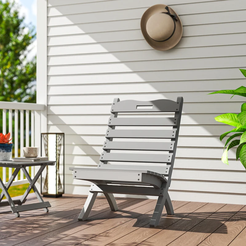 Outsunny Cadeira de Jardim em Madeira com Desenho de Ripas e Encosto Inclinado Carga 120 kg 78x48x76 cm Cinzento