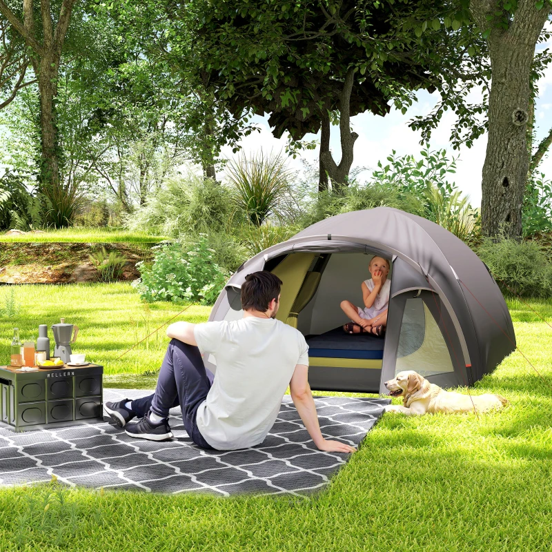 Outsunny Cort de Camping pentru 2-4 Persoane cu 2 Camere, Ușă, Ferestre și Geantă, 330x190x120 cm, Negru