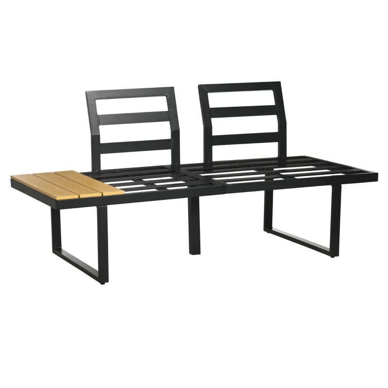 Outsunny Gartenmöbel-Set für 3 Personen Balkonmöbel mit Sitzkissen, Aluminiumrahmen, Holzoptik, Dunkelgrau+Natur