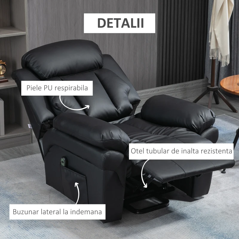 HOMCOM Fotoliu Electric Ridicare Persoane Rabatabil  cu capitonaj Gros si Telecomanda, 96x93x105 cm, Negru