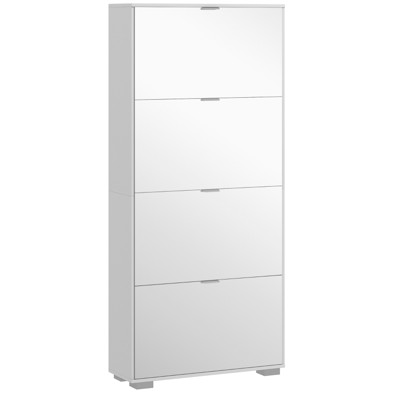 HOMCOM Dulap pentru Depozitarea Încălțămintei cu Uși, Oglindă și 3 Sertare Rabatabile, 76x26x168 cm, Alb(m-11)