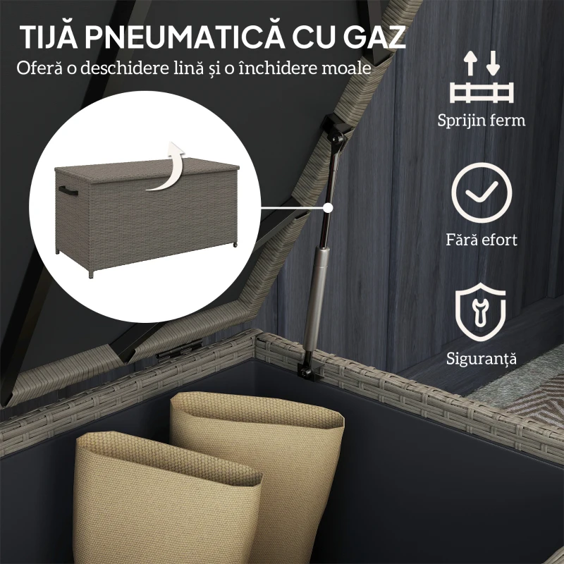 Outsunny Cufăr de Exterior de 184L din Ratan PE cu Roți, Mâner și Căptușeală Interioară Impermeabilă, 102x52x52 cm, Gri