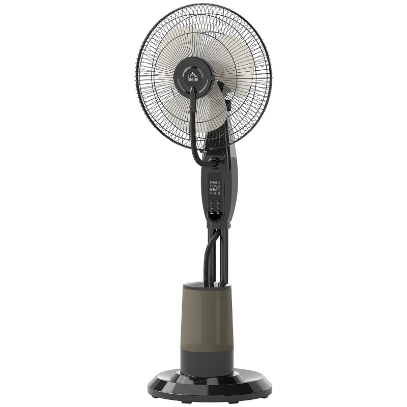 HOMCOM Ventoinha de Pé com Nebulizador 75 W Temporizador Depósito de 3,2L Controlo Remoto 3 Velocidades 3 Hélices e Ecrã LED Ø44,5 cm Preto