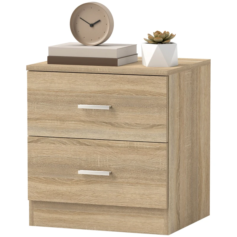 HOMCOM Mesilla de Noche con 2 Cajones Mesita Auxiliar para Salón Dormitorio Carga 30 kg 45x39,5x49 cm Natural