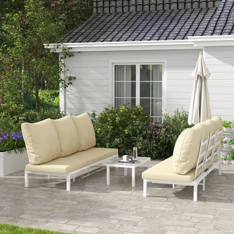 Outsunny Set de 2 Sezlonguri de Terasa cu Perna, Set de Pat Rabatabil de Exterior cu 5 Niveluri Reglabile cu Masa cu Blat de Sticla(m-2)