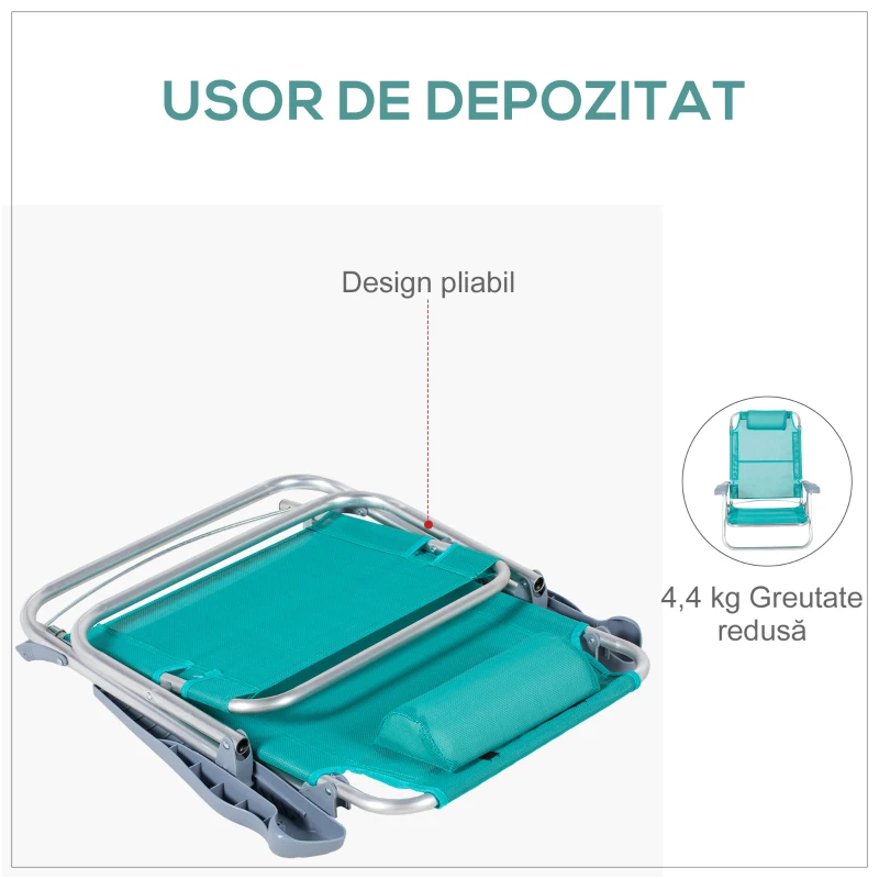 Outsunny Set 2 Scaune de Camping Pliabile cu Tetieră Căptușită și Spătar Reglabil în 6 Poziții, 62x65x80 cm, Albastru