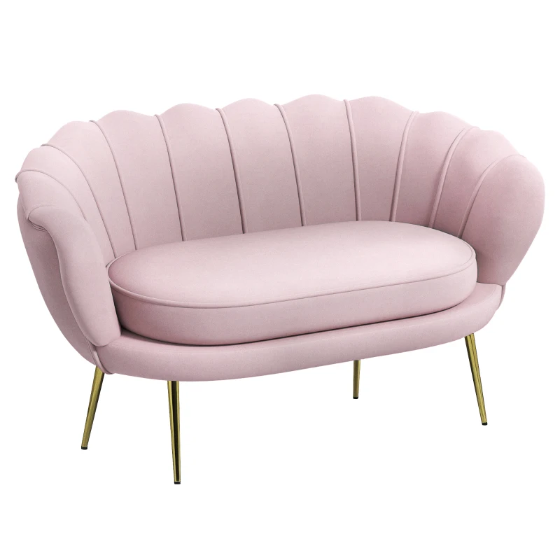 HOMCOM Canapea de 2 Locuri cu Brațe, Canapea Modernă cu Șezut Căptușit pentru Dormitor și Sufragerie, 130x77x77 cm, Roz(m-11)