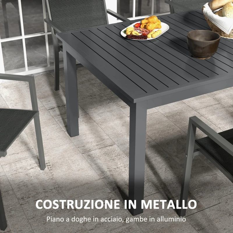 Outsunny Tavolo da Esterno per 8-10 Persone Allungabile da 180/240cm in Acciaio e Alluminio, Grigio Scuro