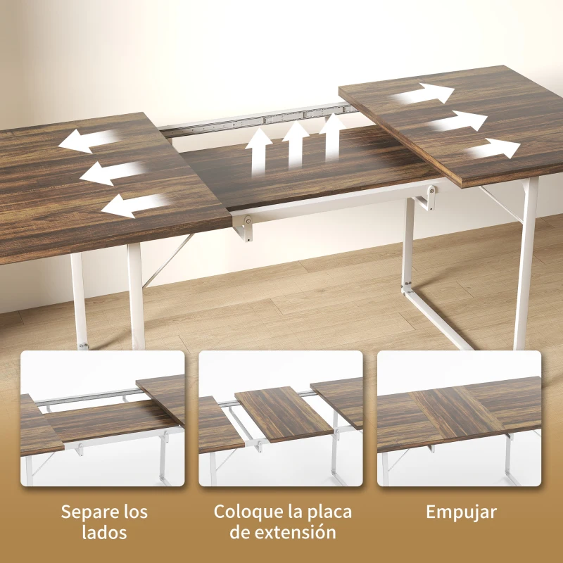 HOMCOM Mesa de Comedor Extensible de 120-160 cm Diseño Rústico con Tablero de Madera Vintage y Patas Metálicas en U Marrón