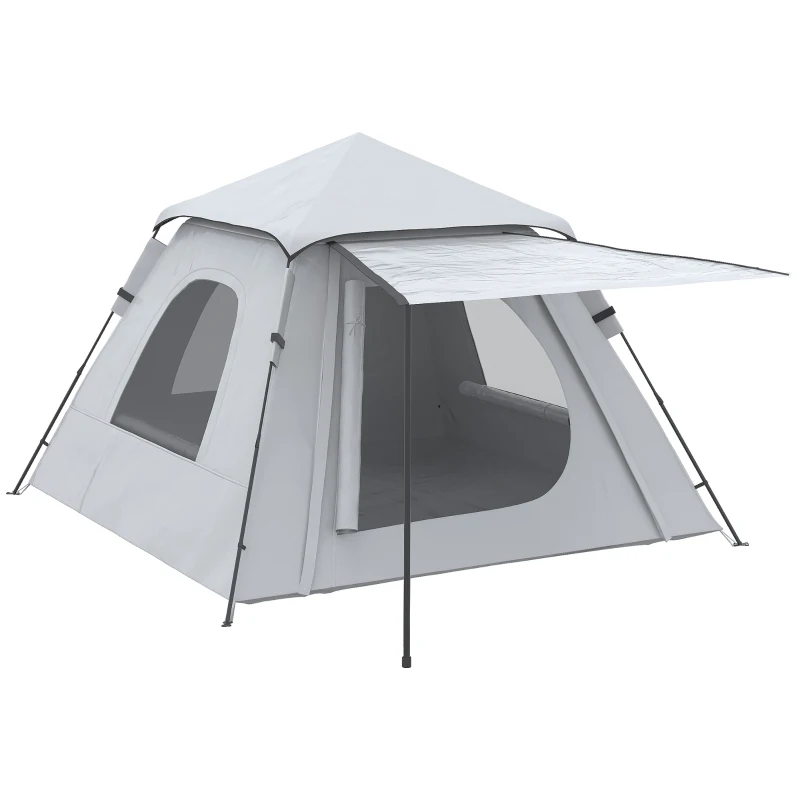 Outsunny Cort de Camping pentru 2-3 persoane cu Verandă și Ferestre, 210x210x150 cm, Argintiu