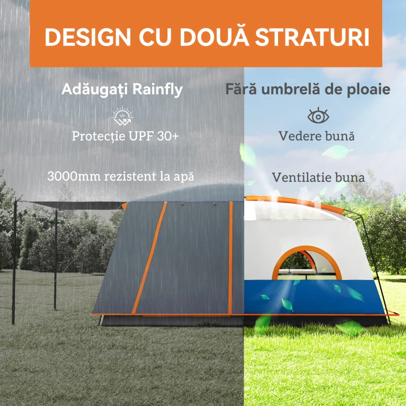 Outsunny Cort de Camping pentru 4-6 Persoane cu 2 Camere, Verandă și Geantă de Transport, 430x305x195 cm, Albastru