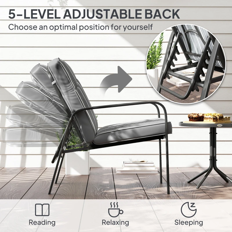 Outsunny Three-Piece Reclining Chair Set - Grey