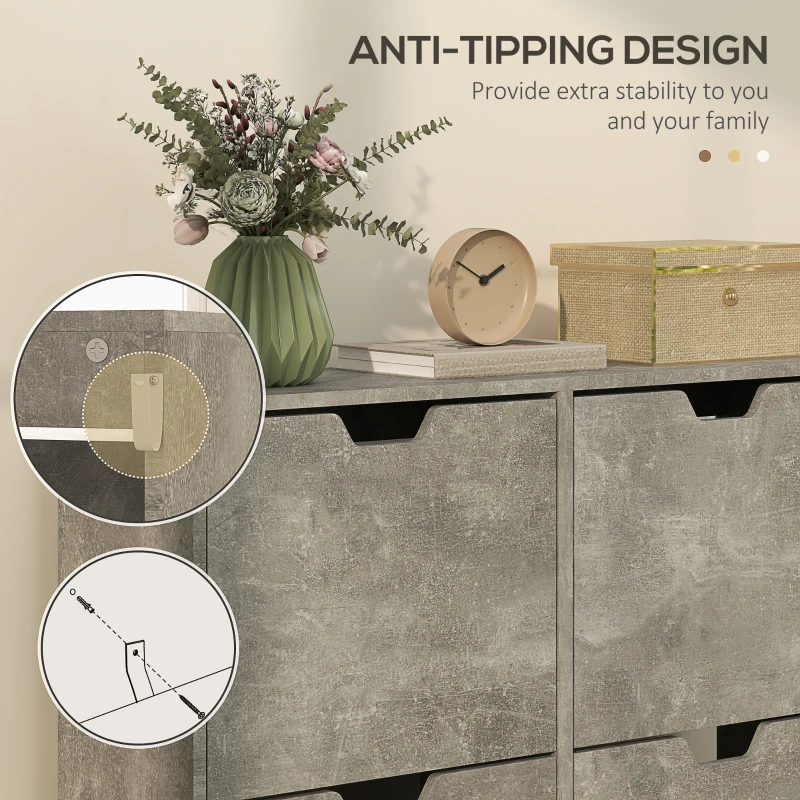 HOMCOM Pantofar cu 4 Sertare Rabatabile pe 2 Niveluri pentru 16 Perechi de Pantofi, 95x26x95 cm, Gri