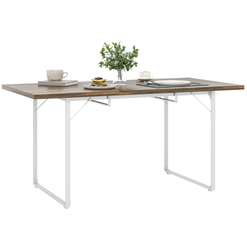 HOMCOM Mesa de Comedor Extensible de 120-160 cm Diseño Rústico con Tablero de Madera Vintage y Patas Metálicas en U Marrón