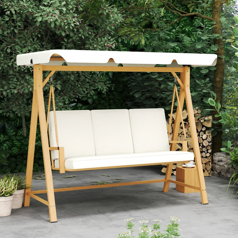 Outsunny Hollywoodschaukel mit verstellbarem Sonnendach Sitzauflage, 3-Sitzer bis 330kg 198 x 120 x 170cm, Beige(m-9)