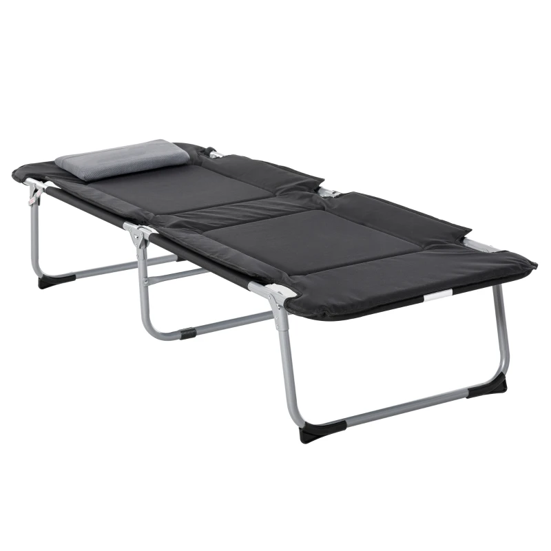 Outsunny Letto da Campeggio, Brandina Pieghevole e Imbottita con Cuscino, Nero 183 x 66 x 33cm