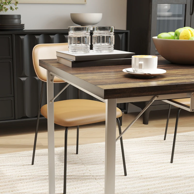 HOMCOM Mesa de Comedor Extensible de 120-160 cm Diseño Rústico con Tablero de Madera Vintage y Patas Metálicas en U Marrón