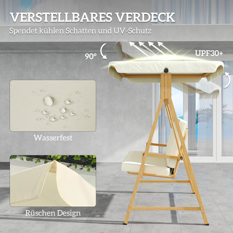 Outsunny Hollywoodschaukel mit verstellbarem Sonnendach Sitzauflage, 3-Sitzer bis 330kg 198 x 120 x 170cm, Beige(m-4)