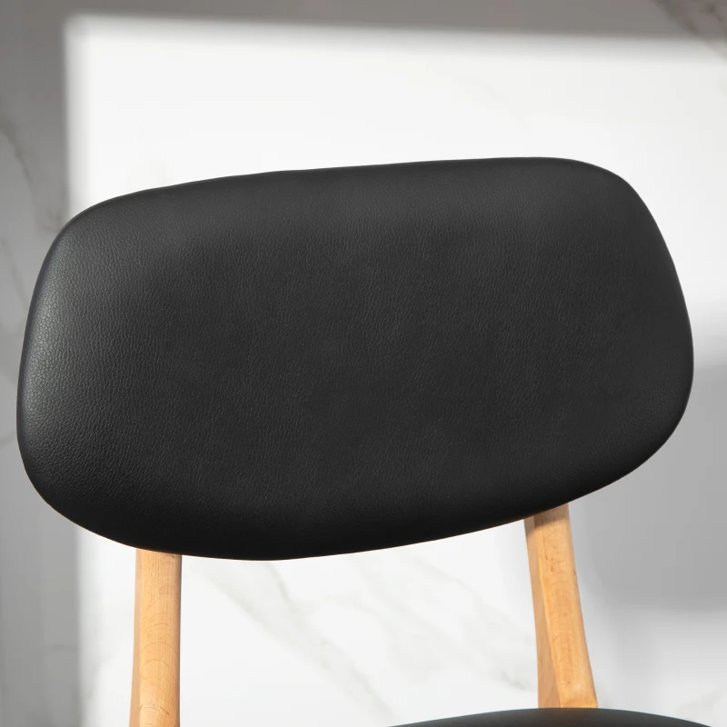 HOMCOM Set 2 Taburete cu Spătar și Tapițerie din Piele Artificială, Taburete Înalte din Lemn, 42x47x92 cm, Natural și Negru