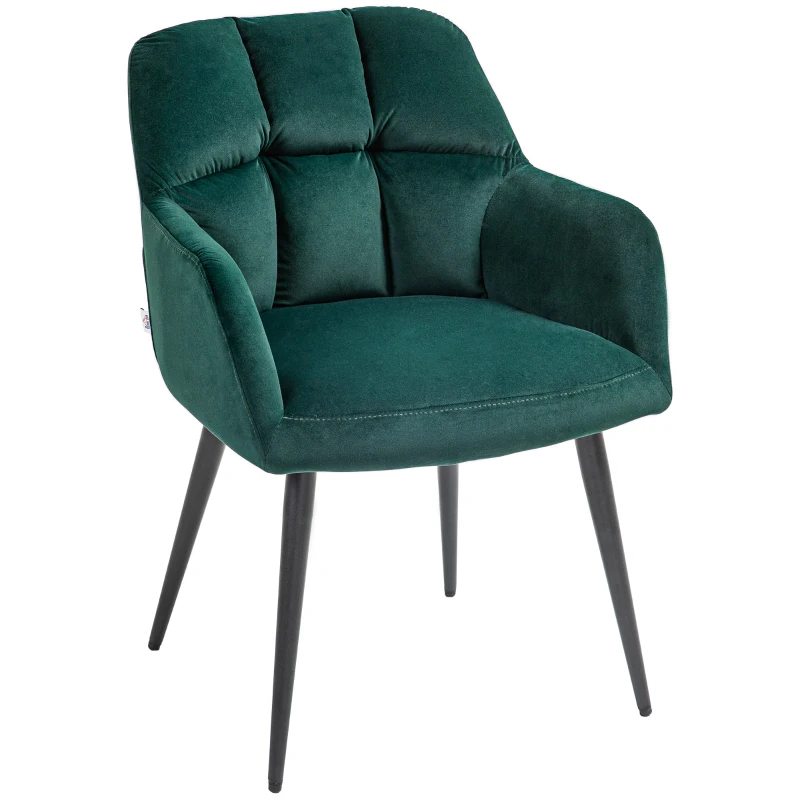 HOMCOM Fotoliu Relaxant din Catifea, Fotoliu cu Picioare din Oțel și Brațe Extinse, 58,5x59x78,5 cm, Verde Închis