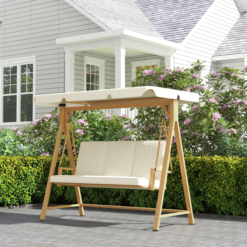 Outsunny Hollywoodschaukel mit verstellbarem Sonnendach Sitzauflage, 3-Sitzer bis 330kg 198 x 120 x 170cm, Beige(m-7)