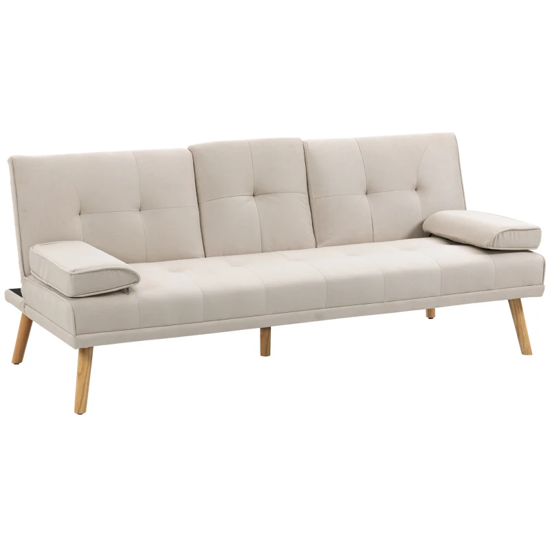 HOMCOM Canapea extensibila extensibila cu 3 locuri in stil scandinav, cu 2 cotiere detasabile si tapiterie cu efect de lenjerie si masuta de cafea cu foite, bej(m-11)
